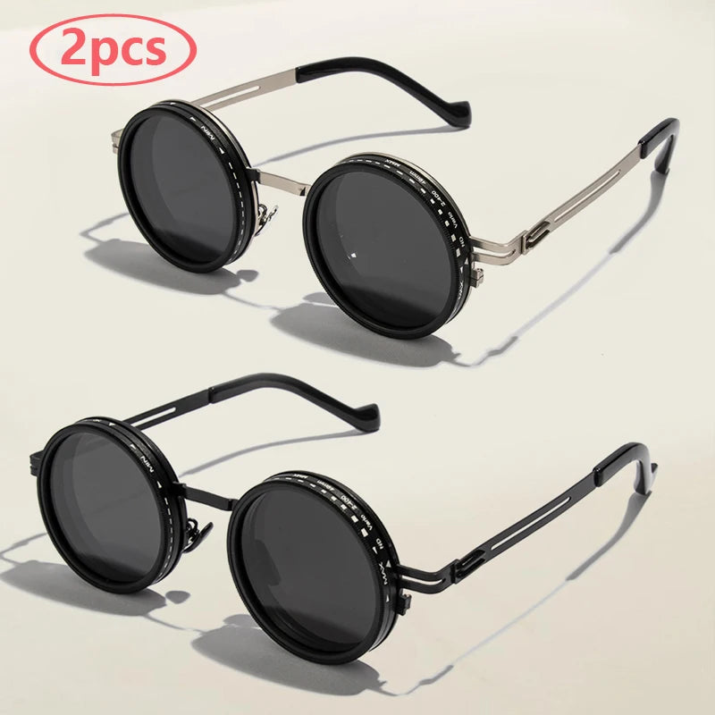 Punk Polarized Round Sunglasses ND9 Adjustable Dimming Sun Glasses Men Women Men's Fishing Eyeglasses Outdoor Shades UV400