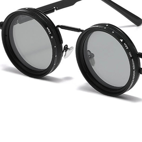 ND2-400 9 Level Adjustable Polarized Sunglasses for Men Round Metal Frame Vintage Punk Driving UV Resistant Dimming Sunglasses