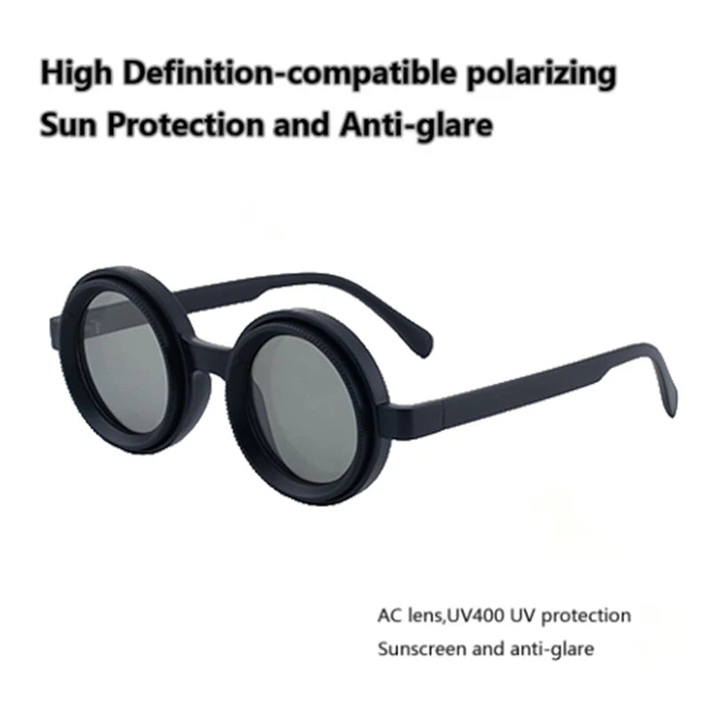 Polarized Small Frame Round Steampunk ND9 Adjustable Dimming Sunglasses Men Light-Reducing Sun Glasses For Fishing Driving UV400