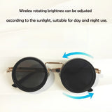 ND2-400 9 Level Adjustable Polarized Sunglasses for Men Round Metal Frame Vintage Punk Driving UV Resistant Dimming Sunglasses