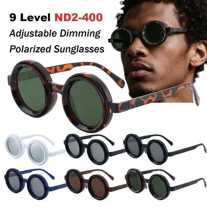 Fashion ND2-400 Adjustable Dimming Glasses 9 Level ND Filter Fishing Sunglasses UV400 Round Polarized Sunglasses Driving