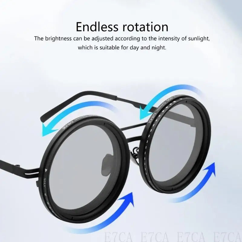 E7CA Retro Steampunk Round Polarized Sunglasses with UV400 Adjustable Dimming Glasses for Men & Women Unisex