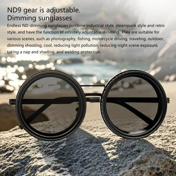 E7CA Retro Steampunk Round Polarized Sunglasses with UV400 Adjustable Dimming Glasses for Men & Women Unisex