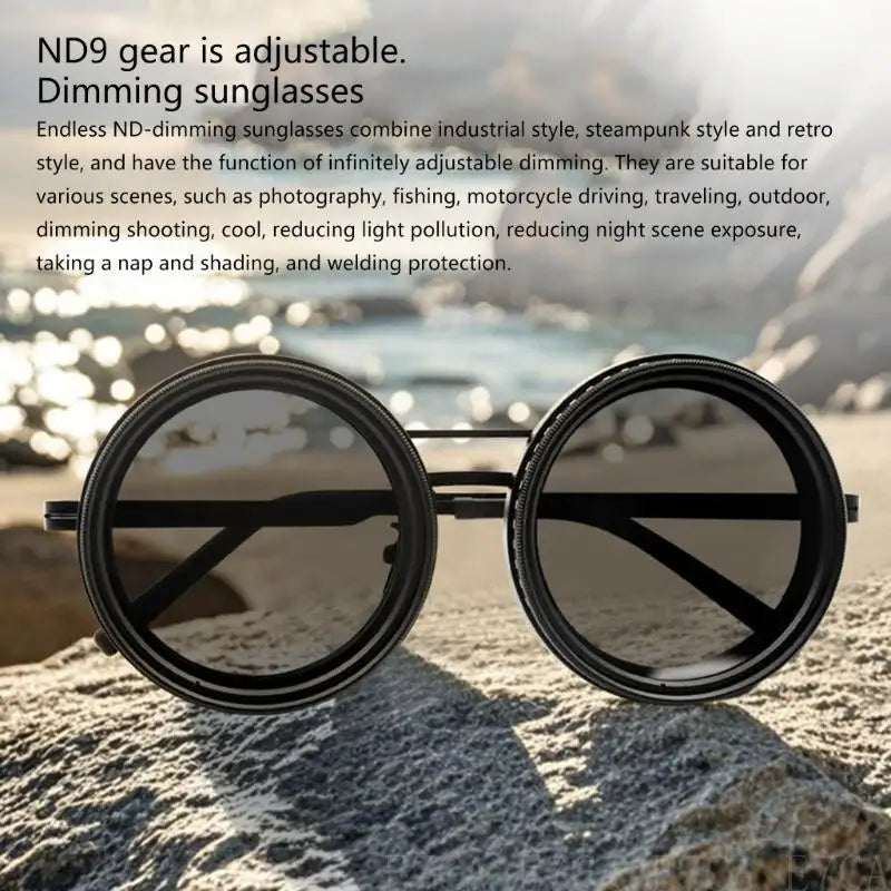 E7CA Retro Steampunk Round Polarized Sunglasses with UV400 Adjustable Dimming Glasses for Men & Women Unisex