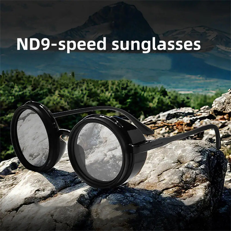 KLASSNUM Handmade ND Adjustable Dimming Sunglasses UV Resistant Fishing Filter Glasses Round Metal Frame HD Polarized Eyewear