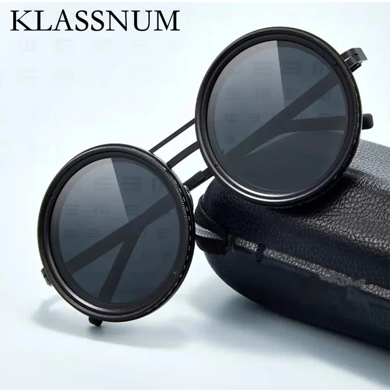 Handmade ND9 Adjustable Polarized Sunglasses Luxury Men Fishing Filter Glasses UV400 Fashion Retro Punk Round Dimming Sunglasses