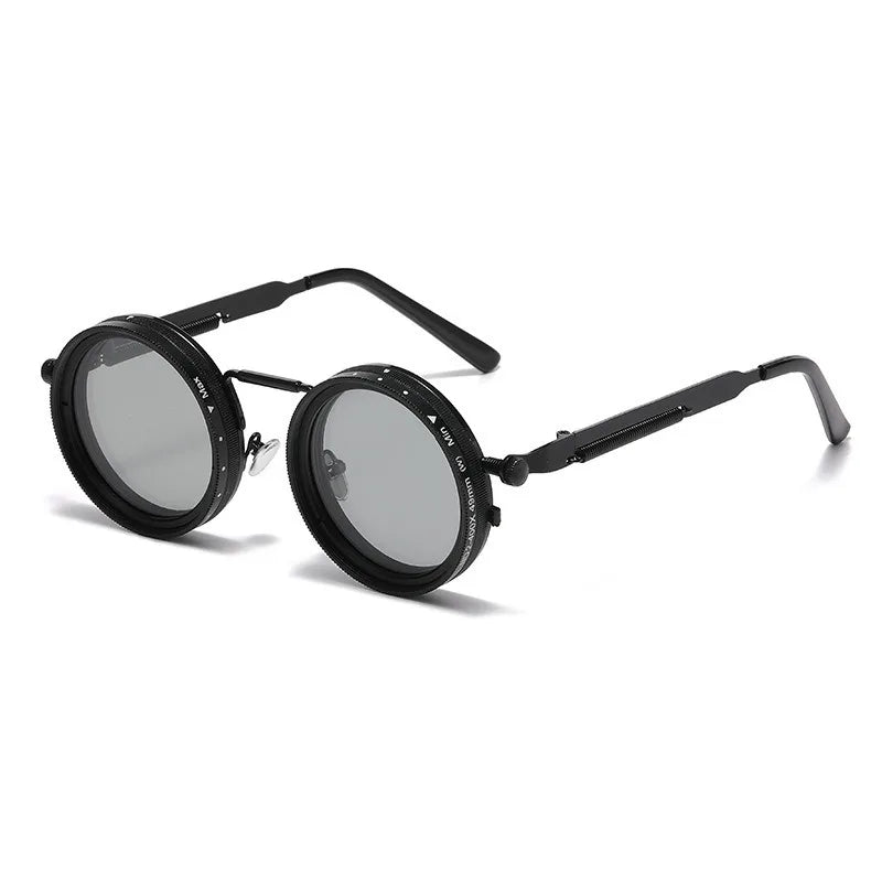 ND2-400 9 Level Adjustable Polarized Sunglasses for Men Round Metal Frame Vintage Punk Driving UV Resistant Dimming Sunglasses