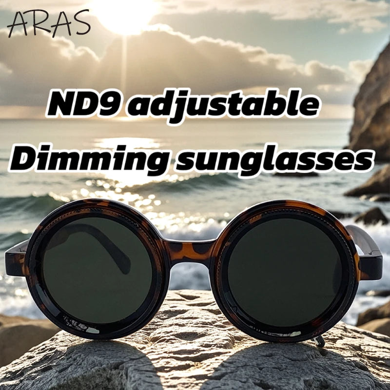 ND9 Adjustable Dimming Sunglasses Men 2025 Luxury Brand Trendy Round Sunglass Polarized Outdoor Shades Fishing Driving Eyewear