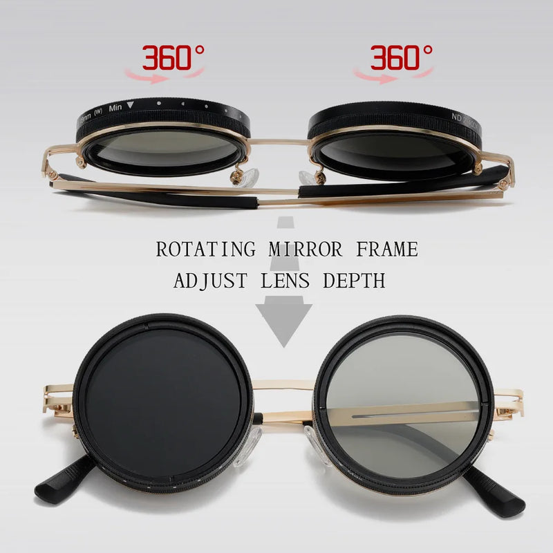 KLASSNUM Adjustable Sunglasses Men Nd Filter Glasses ND9 Speed Dimming Sun Glasses Round Polarized Fishing Driving Eyewear 2025