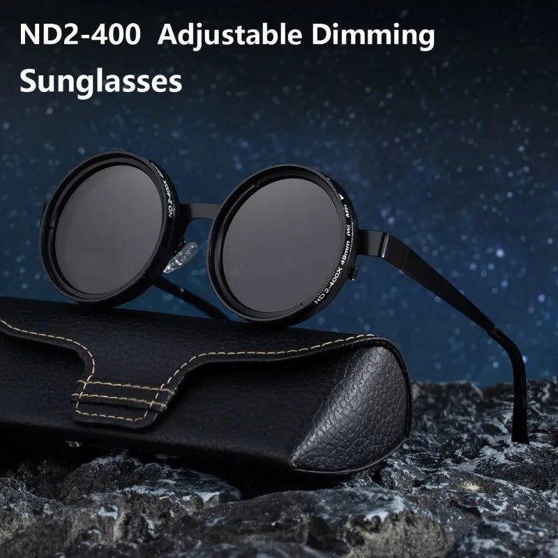 ND2-400 9 Level Adjustable Dimming Polarized Sunglasses Men Women Fishing Punk Round Glasses Driving Eyeglasses ND Filter