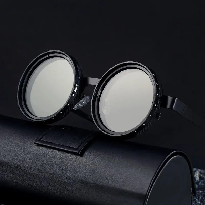 ND2-400 9 Level Adjustable Dimming Polarized Sunglasses Men Women Fishing Punk Round Glasses Driving Eyeglasses ND Filter