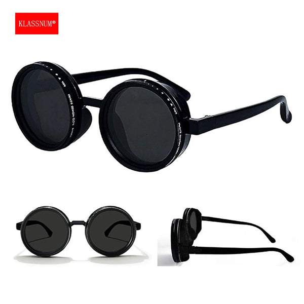KLASSNUM Dimming Adjustable Sunglasses Man Nd Filter Glasses ND9 Polarized Lens Sun Glasses Color-changing Round Frame Eyepiece