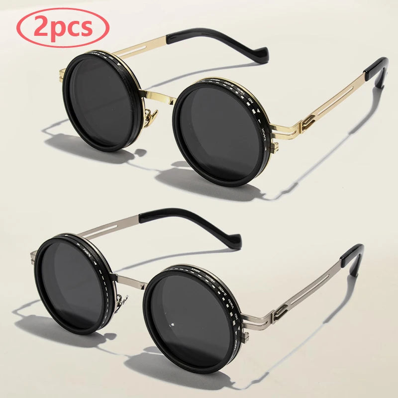 Punk Polarized Round Sunglasses ND9 Adjustable Dimming Sun Glasses Men Women Men's Fishing Eyeglasses Outdoor Shades UV400