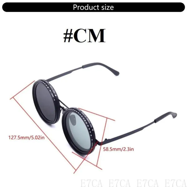 E7CA Retro Steampunk Round Polarized Sunglasses with UV400 Adjustable Dimming Glasses for Men & Women Unisex