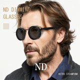 KLASSNUM Handmade ND Adjustable Dimming Sunglasses UV Resistant Fishing Filter Glasses Round Metal Frame HD Polarized Eyewear