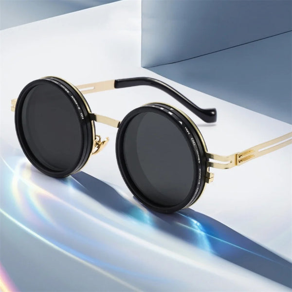 KLASSNUM 9-level ND Adjustable Dimming Glasses Punk Round Fishing Driving Sunglasses UV-Anti Polarized Men ND Filter Eyewear
