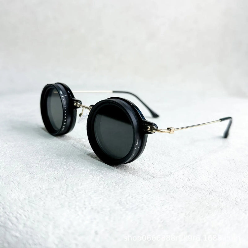 Handmade ND9 Adjustable Polarized Sunglasses Luxury Men Fishing Filter Glasses UV400 Fashion Retro Punk Round Dimming Sunglasses