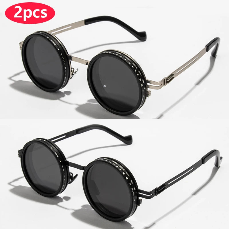 ND2-400 9 Level Adjustable Dimming Polarized Sunglasses Men Women Fishing Punk Round Glasses Driving Eyeglasses ND Filter
