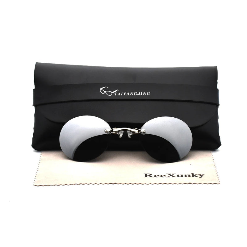 2024 Clip On Nose Sunglasses For Men Brand Designer Retro Hacker Empire Matrix Morpheus Rimless Round Sun Glasses UV400 Shade