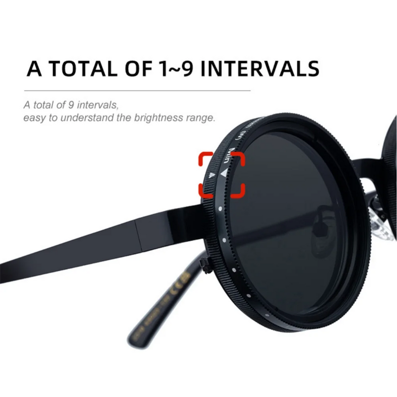 New ND Sunglasses 9-speed Adjustable Polarized Dimming Sun Glasses Vintage Round Frame Glasses Men Outdoor Fishing UV Protection
