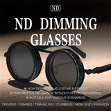 KLASSNUM Handmade ND Adjustable Dimming Sunglasses UV Resistant Fishing Filter Glasses Round Metal Frame HD Polarized Eyewear