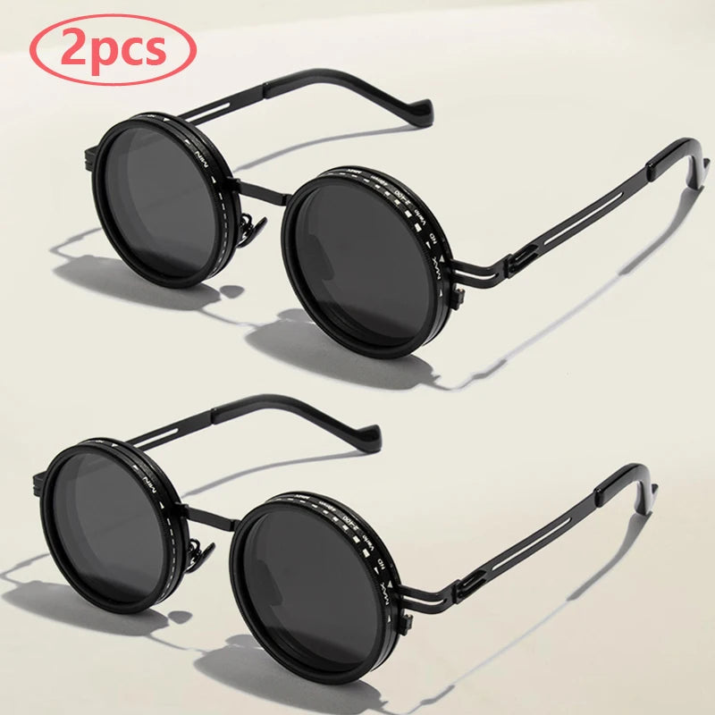 Punk Polarized Round Sunglasses ND9 Adjustable Dimming Sun Glasses Men Women Men's Fishing Eyeglasses Outdoor Shades UV400