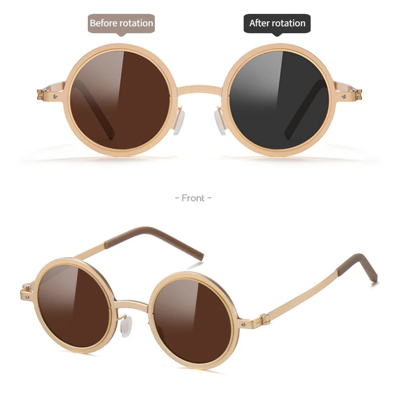 Polarized ND Adjustable Dimming Sunglasses Retro Punk Round Men's Outdoor Fishing UV400 Driving Sun Glasses for Women