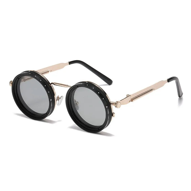 ND2-400 9 Level Adjustable Polarized Sunglasses for Men Round Metal Frame Vintage Punk Driving UV Resistant Dimming Sunglasses