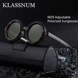 Polarized Small Frame Round Steampunk ND9 Adjustable Dimming Sunglasses Men Light-Reducing Sun Glasses For Fishing Driving UV400