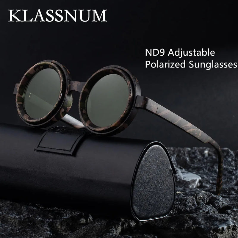 Polarized Small Frame Round Steampunk ND9 Adjustable Dimming Sunglasses Men Light-Reducing Sun Glasses For Fishing Driving UV400