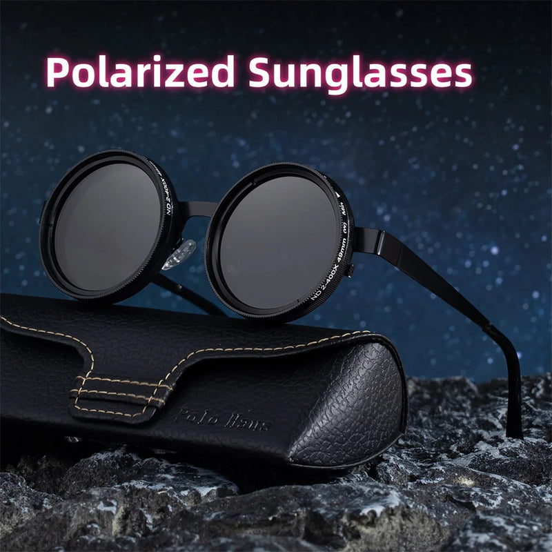 Men Adjustable Driving Sunglasses ND 9-speed Polarized Dimming Sun Glasses Vintage Round Glasses Outdoor Fishing UV Protection