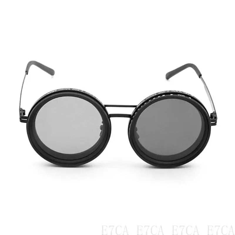E7CA Retro Steampunk Round Polarized Sunglasses with UV400 Adjustable Dimming Glasses for Men & Women Unisex