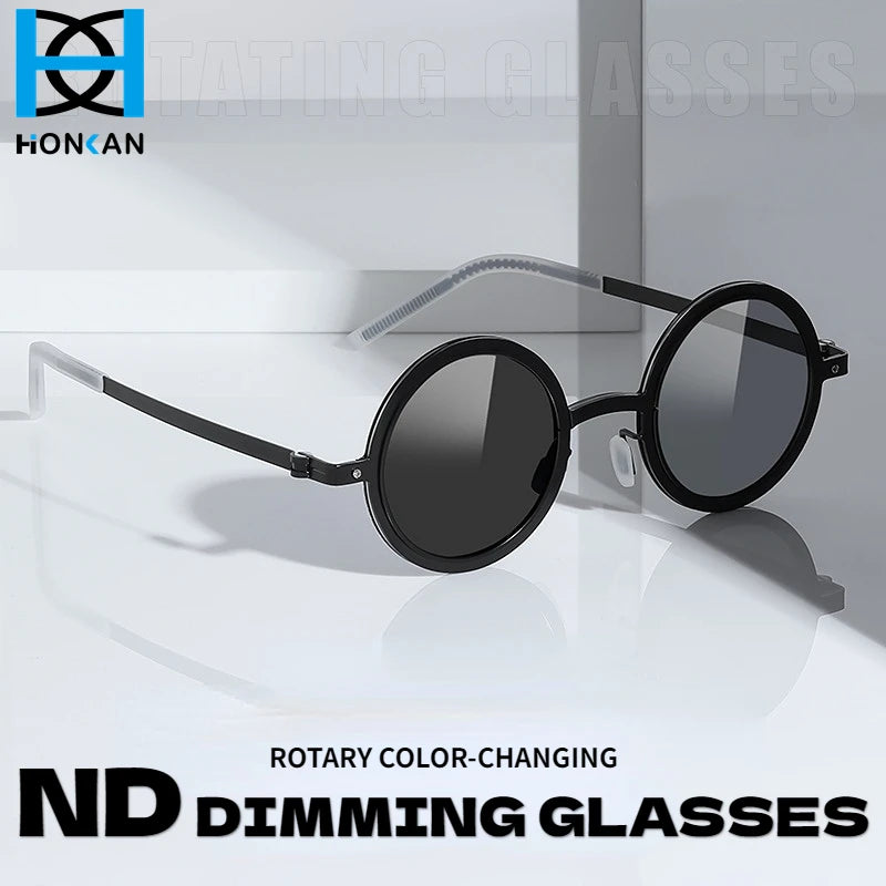 Polarized ND Adjustable Dimming Sunglasses Retro Punk Round Men's Outdoor Fishing UV400 Driving Sun Glasses for Women