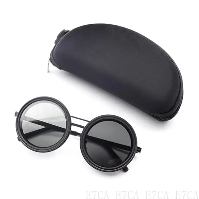 E7CA Retro Steampunk Round Polarized Sunglasses with UV400 Adjustable Dimming Glasses for Men & Women Unisex
