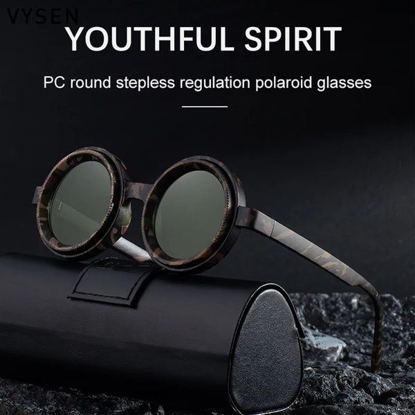 Steampunk Polarized Small Frame Round Adjustable Light Sunglasses ND9 Dimming Sun Glasses Outdoor Shades Fishing Driving Eyewear