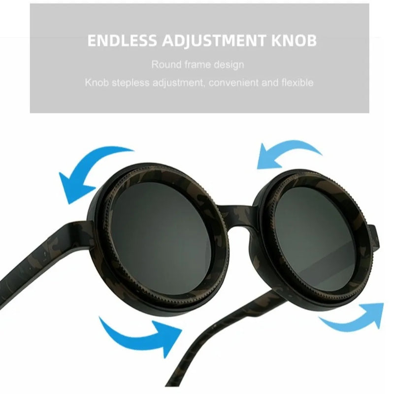Fashion ND2-400 Adjustable Dimming Glasses ND Filter UV400 Fishing Sunglasses 9 Level Round Eyewear Outdoor