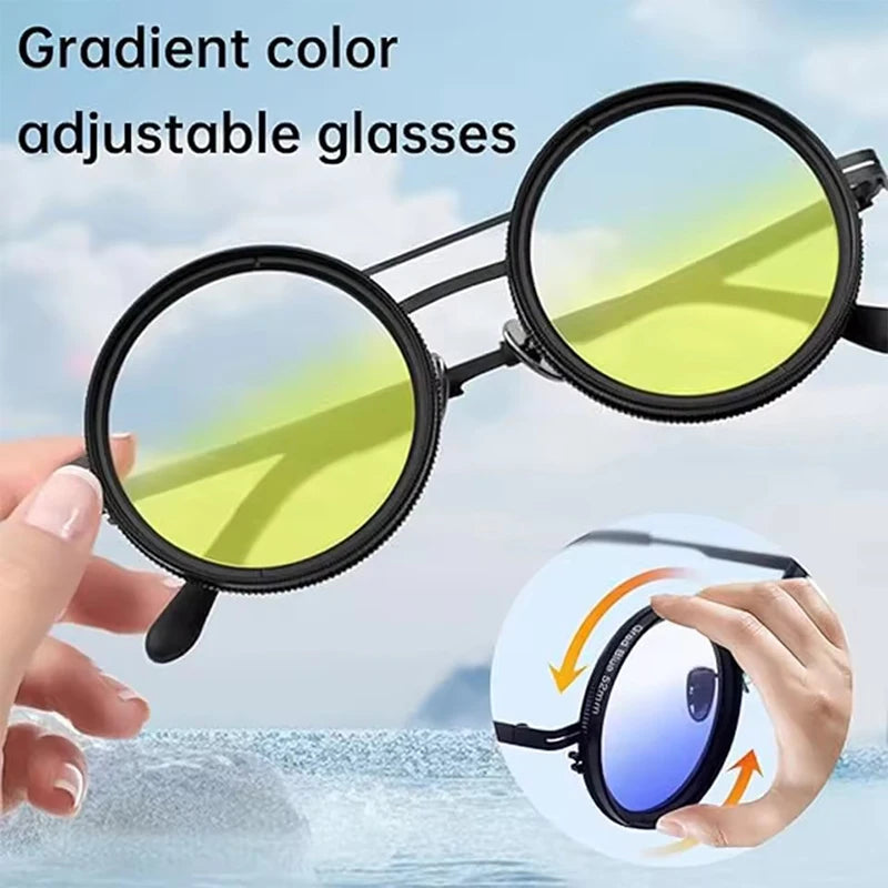 Adjustable Tint Sunglasses Men Women ND9 Dimming Sun Glasses Retro Round Polarized Eyeglass With Gradient Lenses 2025
