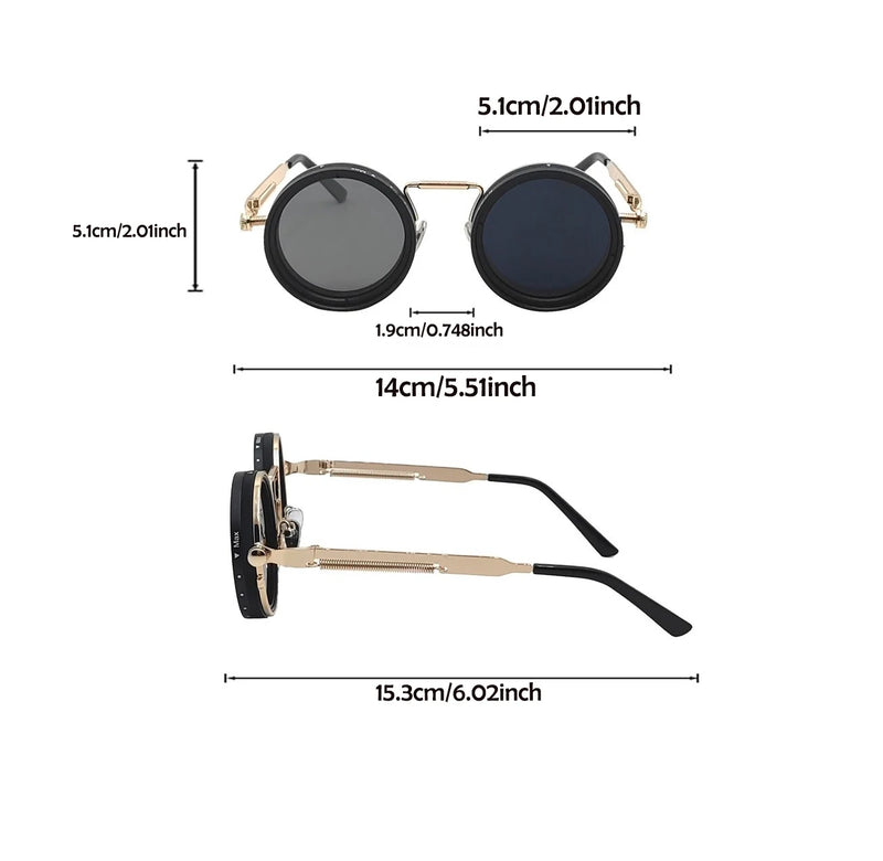 ND2-400 9 Level Adjustable Polarized Sunglasses for Men Round Metal Frame Vintage Punk Driving UV Resistant Dimming Sunglasses