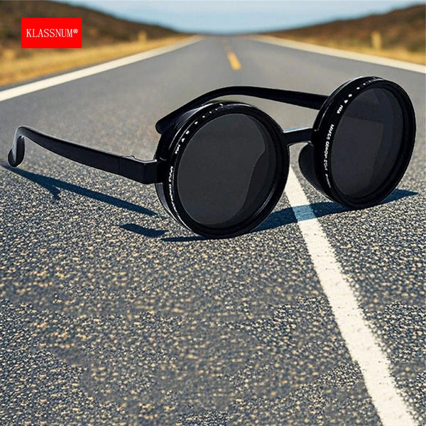 KLASSNUM Dimming Adjustable Sunglasses Man Nd Filter Glasses ND9 Polarized Lens Sun Glasses Color-changing Round Frame Eyepiece